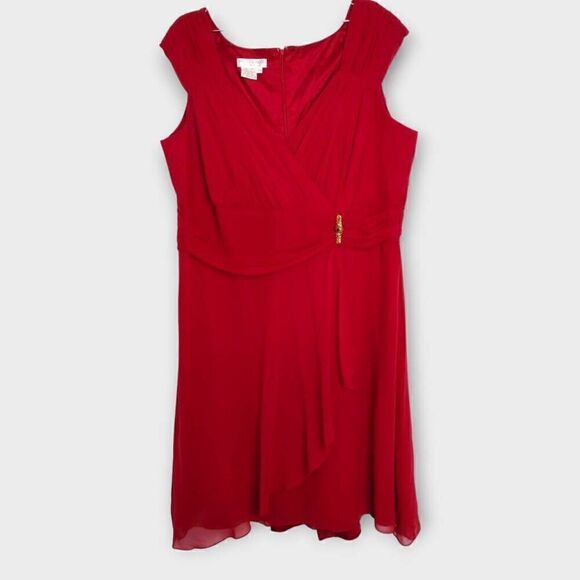 Maggie London‎ Womens Dress Sz 22 Red Silk Chiffon Wrap Plus Jewel Sleeveless - Picture 1 of 14